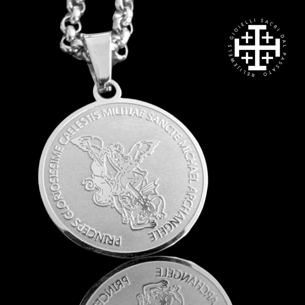 Steel St. Michael the Archangel Medal, Médaille en acier de Saint Michel Archange, Stahlmedaille des Erzengels Michael, Medalla de acero de San Miguel Arcángel