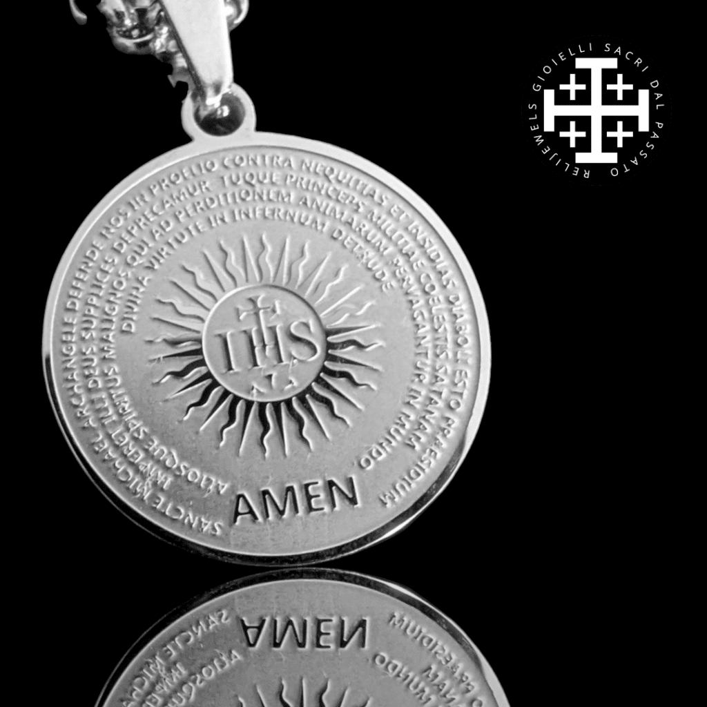 Steel St. Michael the Archangel Medal, Médaille en acier de Saint Michel Archange, Stahlmedaille des Erzengels Michael, Medalla de acero de San Miguel Arcángel